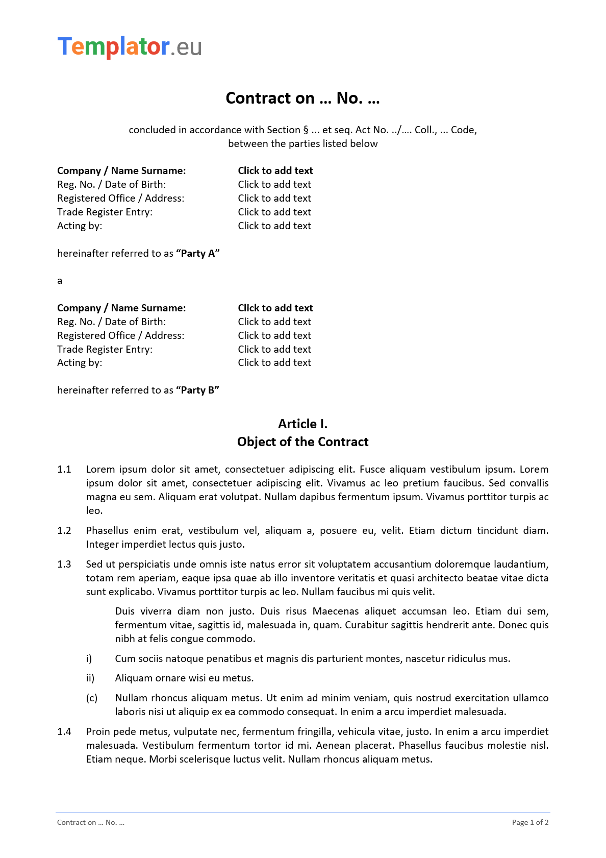 Template sample – contract (1/2)