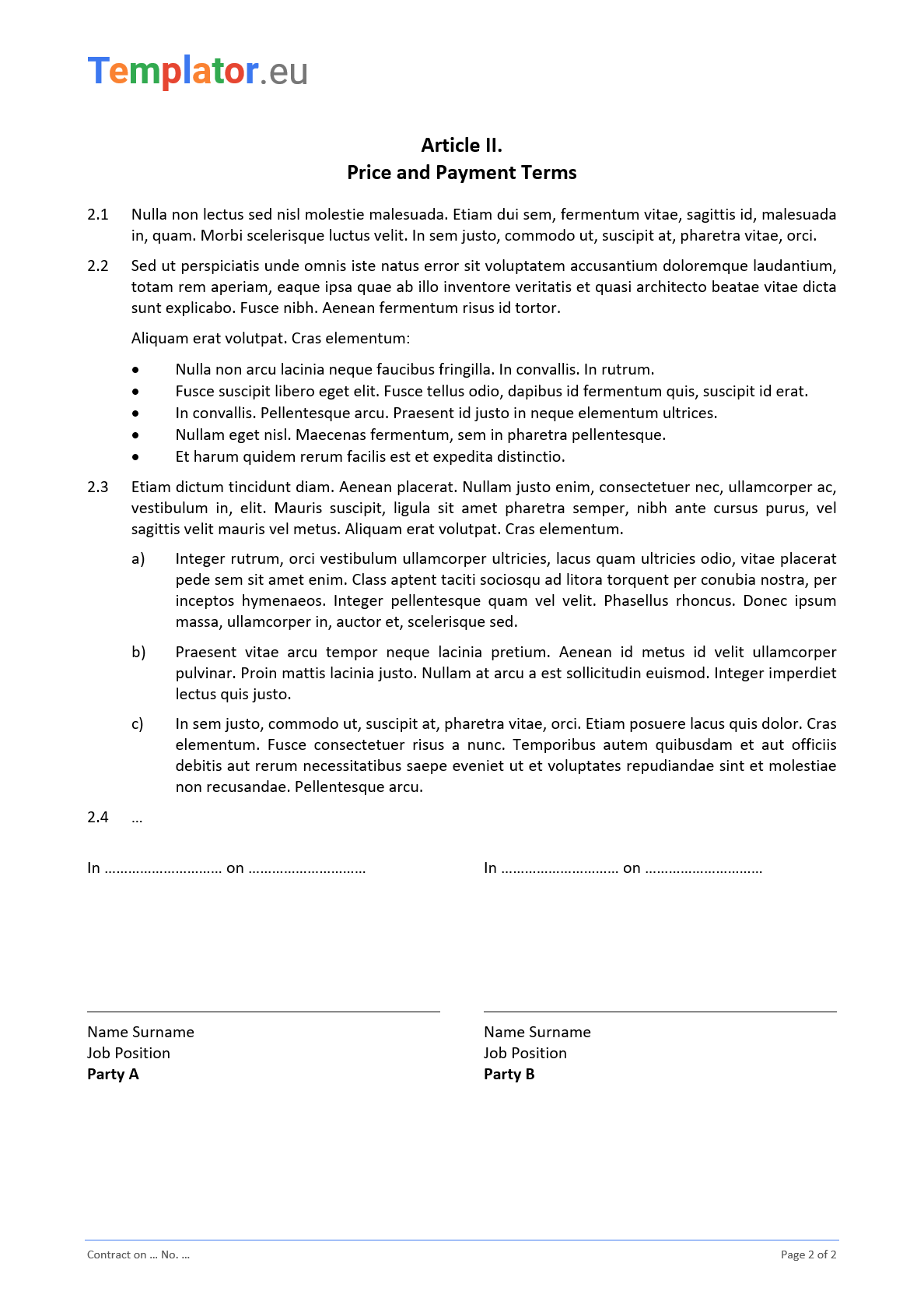 Template sample – contract (2/2)